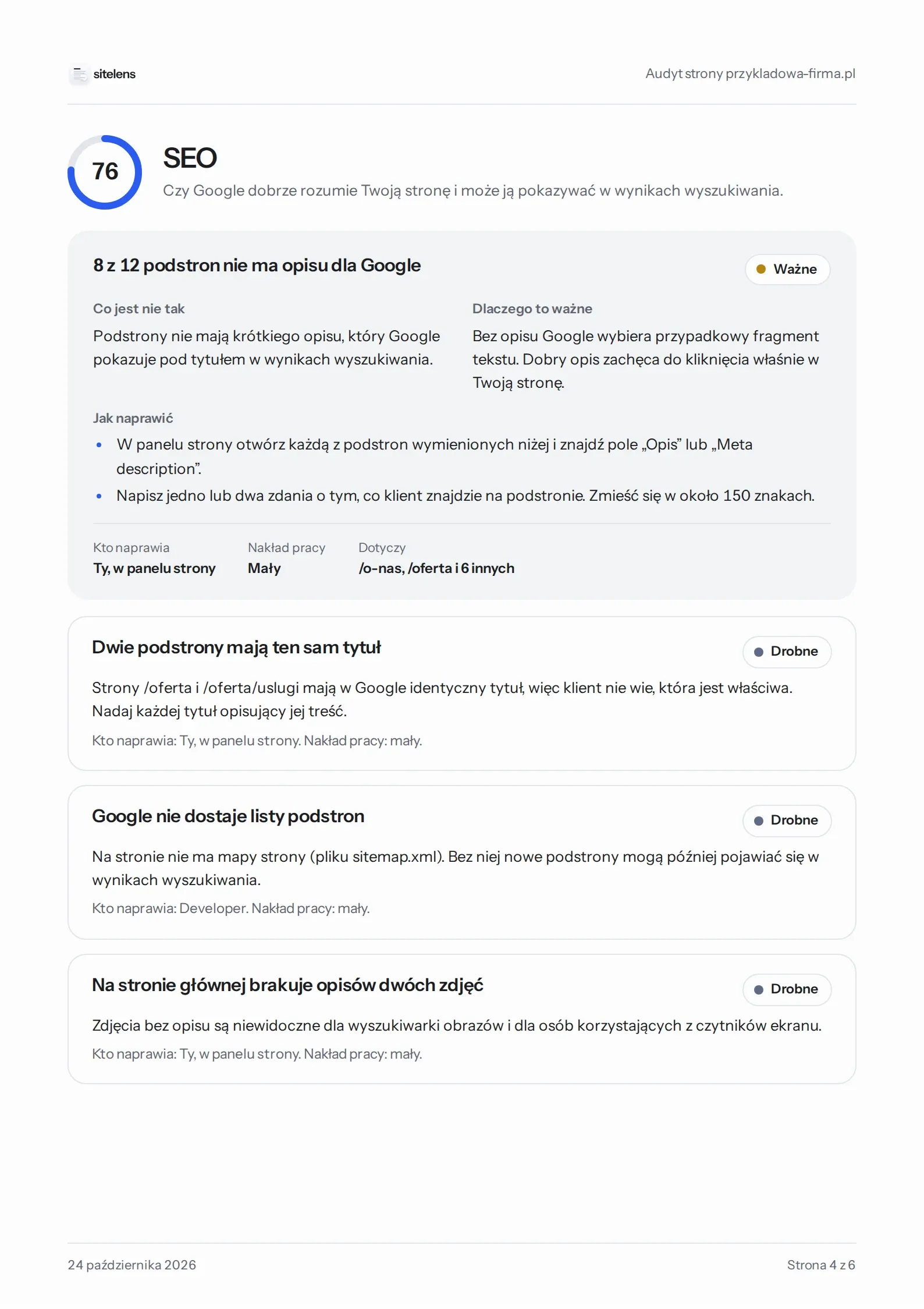 Strona 4 przykładowego raportu: SEO
